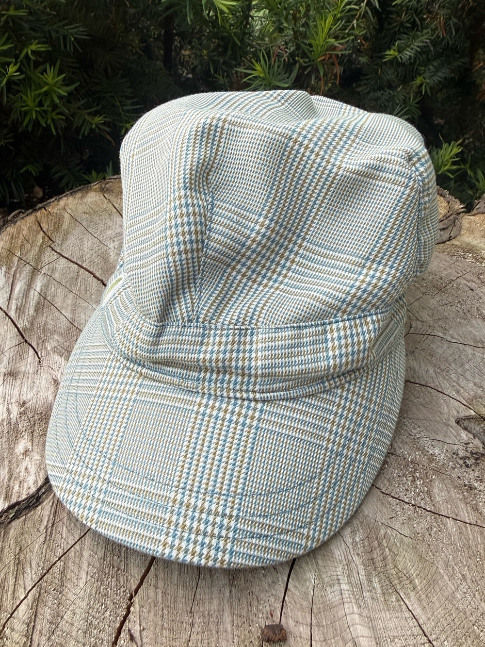Ben Sherman Plaid Newsboy Cap in Light Blue and Tan